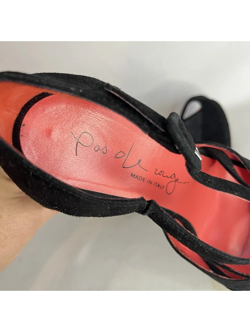Pas De Rouge Italy Black Suede Platform Wedge Sandal Sz 37 US 6.5